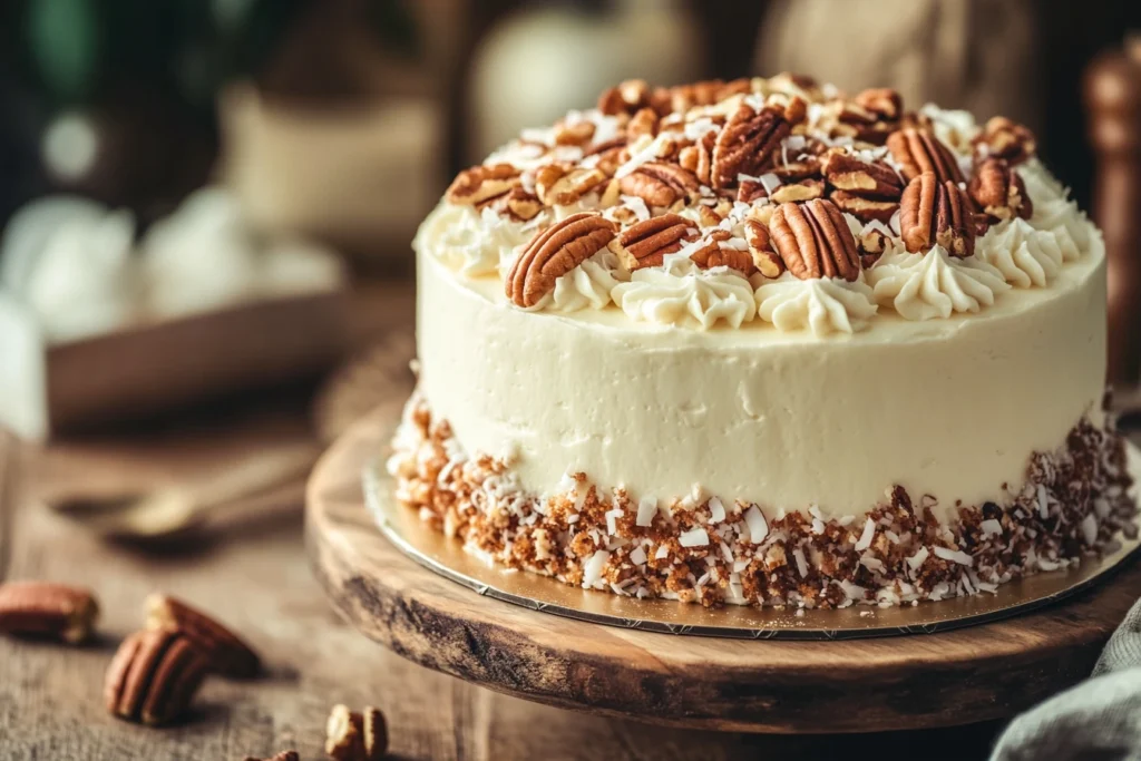 Italian Cream Cake with Cream Cheese Frosting and Toasted Pecans
