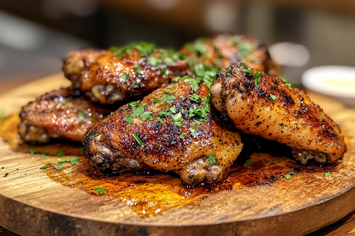 Spicy Buffalo chicken wings served with ranch dip.